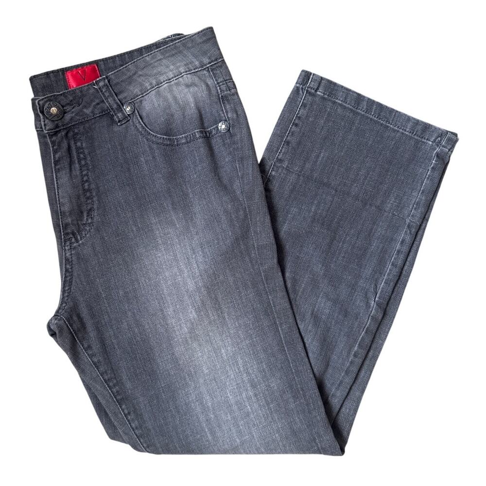 V Cristina Jeans Women's 10  Mid-Rise Straight Leg Light Black/Gray‎ Wash Cotton